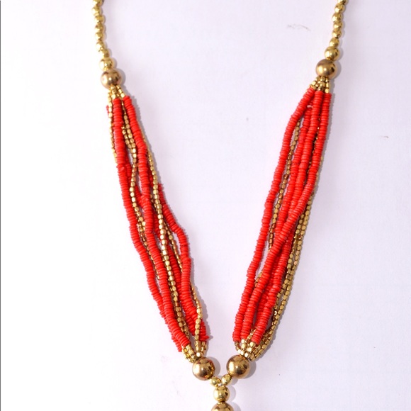 Elephant Pendant Necklace with gold and red beads - Picture 3 of 3